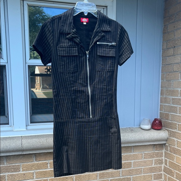 Dickies Black Pinstripe Mini Dress - Picture 1 of 4
